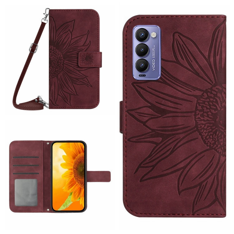  18 P Skin Feel Sun Flower Pattern Flip Leather Phone Case with Lanyard(Wine Red) Eurekaonline