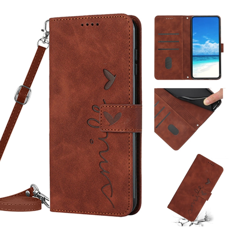 For Tecno Camon 18 Premier Skin Feel Heart Pattern Leather Phone Case With Lanyard(Brown) Eurekaonline