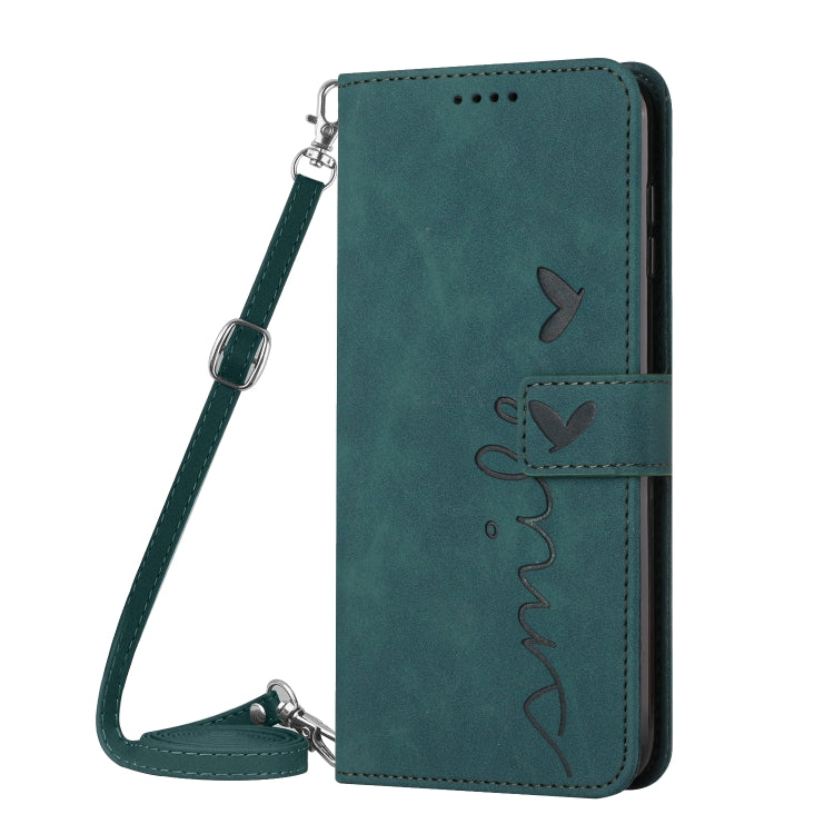 For Tecno Camon 18 Premier Skin Feel Heart Pattern Leather Phone Case With Lanyard(Green) Eurekaonline