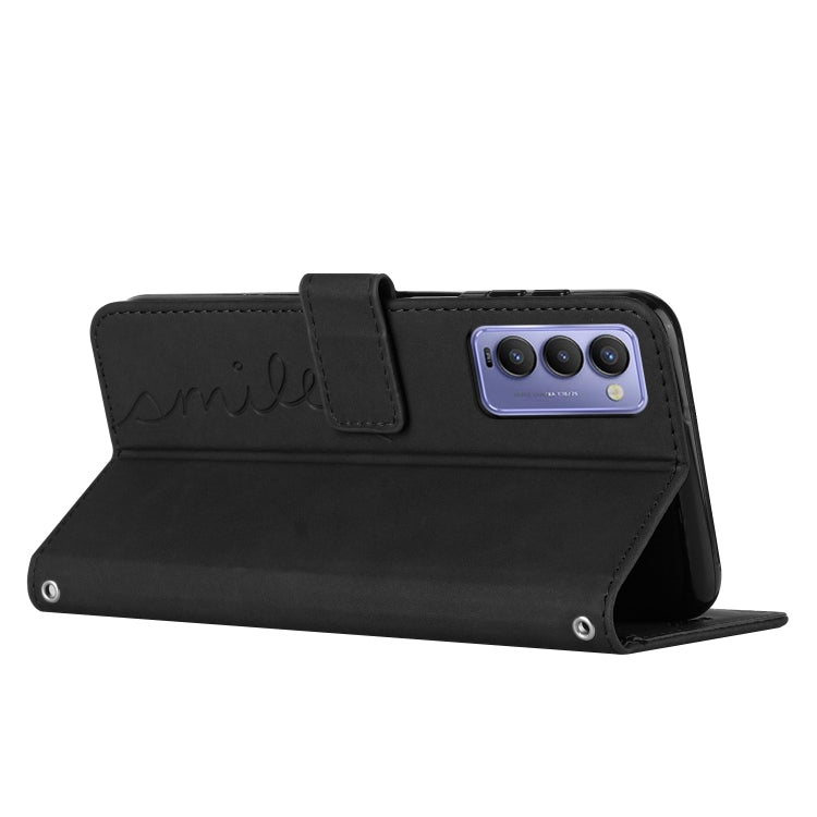 For Tecno Camon 18 Skin Feel Heart Pattern Leather Phone Case With Lanyard(Black) Eurekaonline