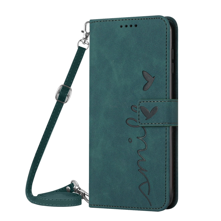 For Tecno Camon 18 Skin Feel Heart Pattern Leather Phone Case With Lanyard(Green) Eurekaonline