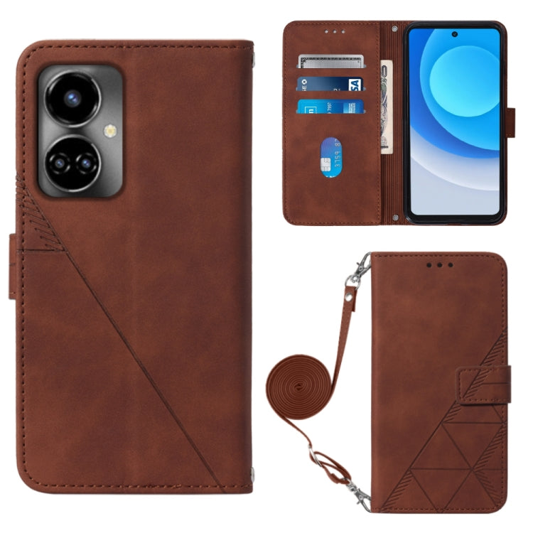 For Tecno Camon 19 Crossbody 3D Embossed Flip Leather Phone Case(Brown) Eurekaonline