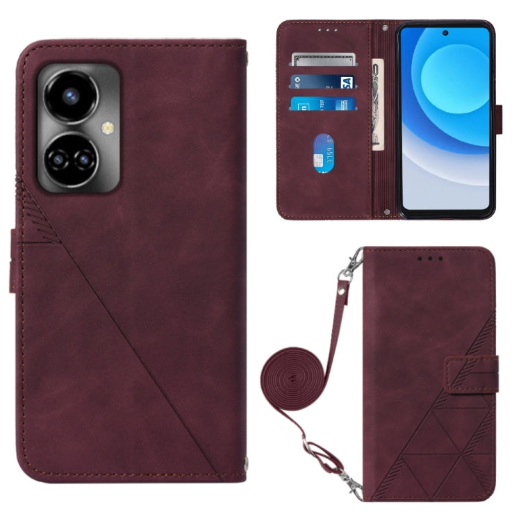 For Tecno Camon 19 Crossbody 3D Embossed Flip Leather Phone Case(Wine Red) Eurekaonline