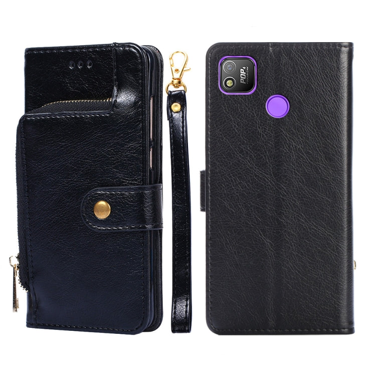 For Tecno Pop 4 Zipper Bag Leather Phone Case(Black) Eurekaonline
