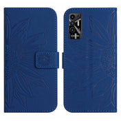 For Tecno Pova 2 Skin Feel Sun Flower Pattern Flip Leather Phone Case with Lanyard(Dark Blue) Eurekaonline