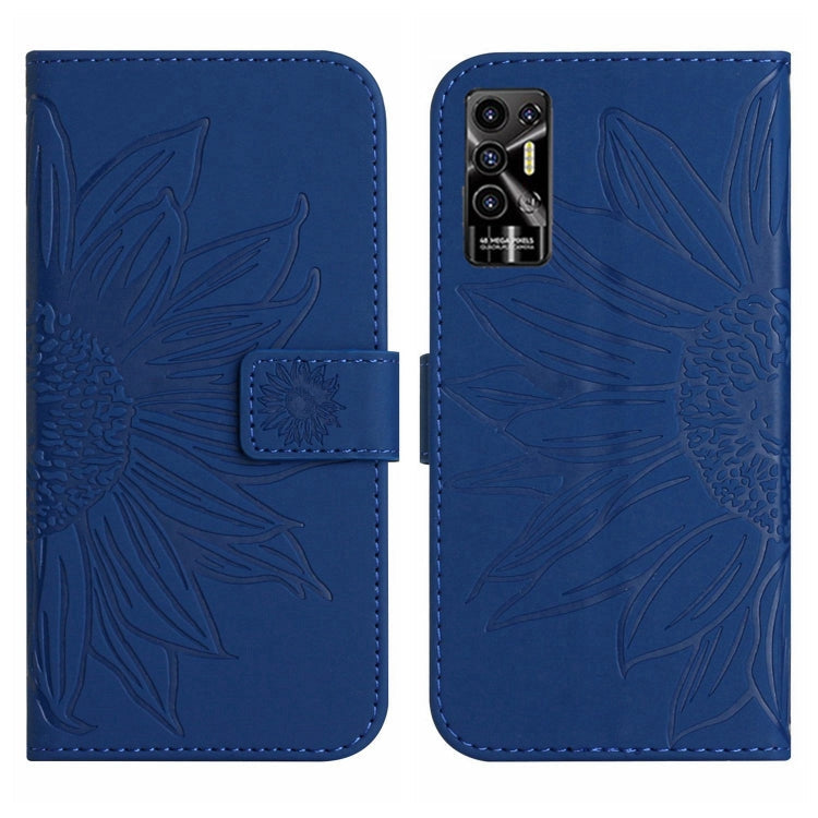 For Tecno Pova 2 Skin Feel Sun Flower Pattern Flip Leather Phone Case with Lanyard(Dark Blue) Eurekaonline