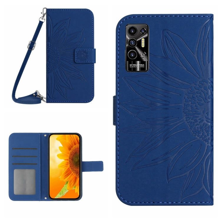 For Tecno Pova 2 Skin Feel Sun Flower Pattern Flip Leather Phone Case with Lanyard(Dark Blue) Eurekaonline