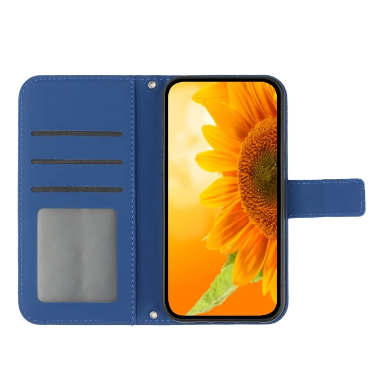 For Tecno Pova 2 Skin Feel Sun Flower Pattern Flip Leather Phone Case with Lanyard(Dark Blue) Eurekaonline
