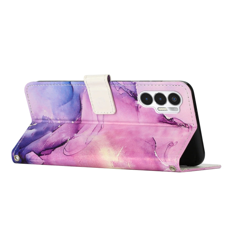 For Tecno Pova 3 Crossbody Painted Marble Pattern Leather Phone Case(Purple) Eurekaonline