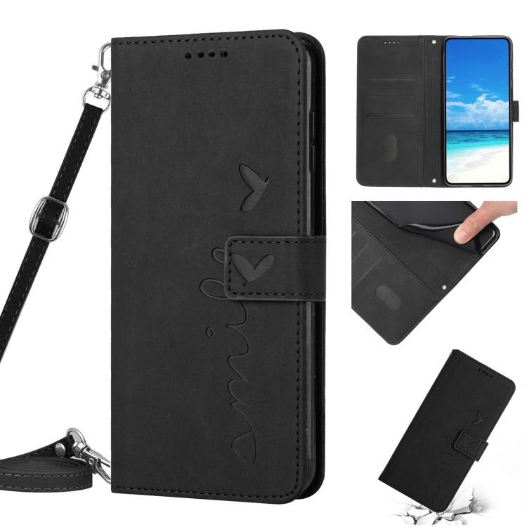 For Tecno Spark 8 Pro Skin Feel Heart Pattern Leather Phone Case With Lanyard(Black) Eurekaonline