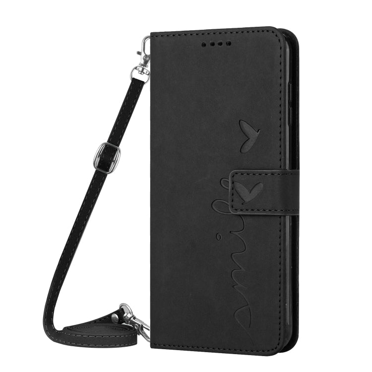 For Tecno Spark 8 Pro Skin Feel Heart Pattern Leather Phone Case With Lanyard(Black) Eurekaonline