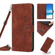 For Tecno Spark 8 Pro Skin Feel Heart Pattern Leather Phone Case With Lanyard(Brown) Eurekaonline