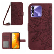 For Tecno Spark 8 Skin Feel Sun Flower Pattern Flip Leather Phone Case with Lanyard(Wine Red) Eurekaonline