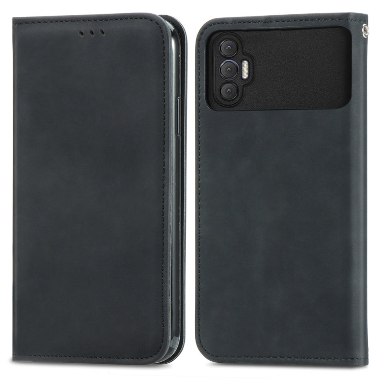 For Tecno Spark 8P Retro Skin Feel Magnetic Leather Phone Case(Black) Eurekaonline
