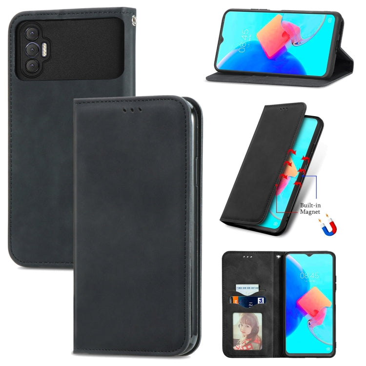 For Tecno Spark 8P Retro Skin Feel Magnetic Leather Phone Case(Black) Eurekaonline