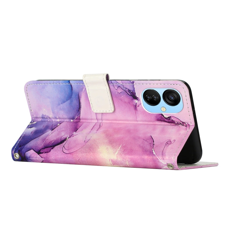 For Tecno Spark 9T Crossbody Painted Marble Pattern Leather Phone Case(Purple) Eurekaonline