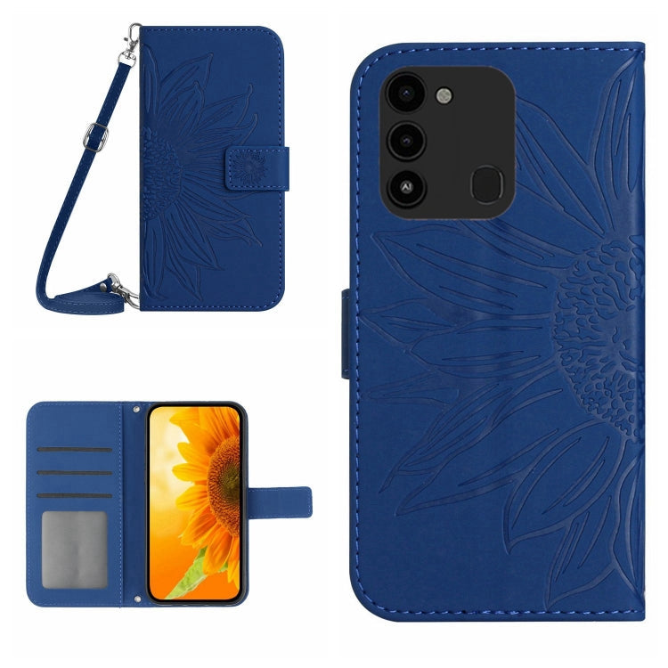  Spark 8C Skin Feel Sun Flower Pattern Flip Leather Phone Case with Lanyard(Dark Blue) Eurekaonline