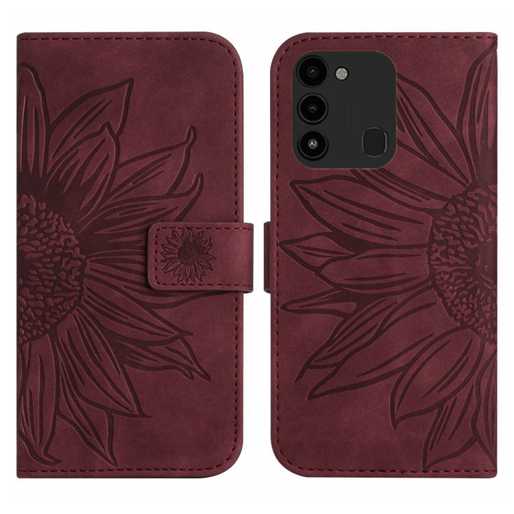 For Tecno Spark Go 2022 / Spark 8C Skin Feel Sun Flower Pattern Flip Leather Phone Case with Lanyard(Wine Red) Eurekaonline