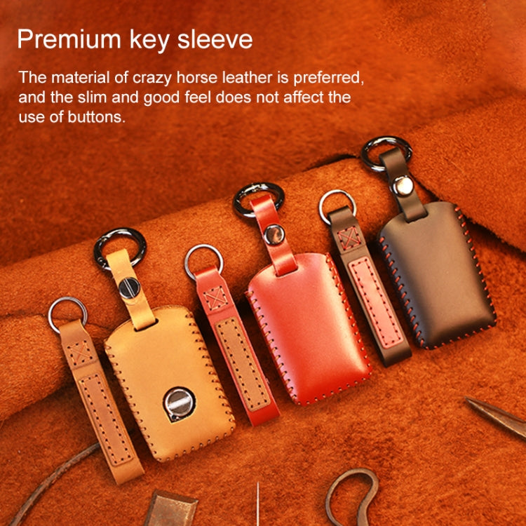 For Volvo Single Slit Style Car Cowhide Leather Key Protective Cover Key Case (Red) Eurekaonline