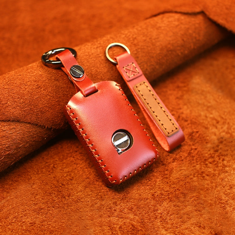 For Volvo Single Slit Style Car Cowhide Leather Key Protective Cover Key Case (Red) Eurekaonline