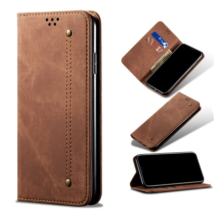 12S Denim Texture Casual Style Leather Phone Case(Brown) Eurekaonline
