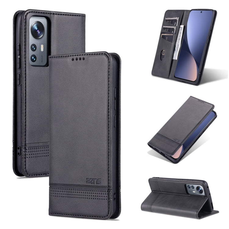  12X AZNS Magnetic Calf Texture Flip Leather Phone Case(Black) Eurekaonline
