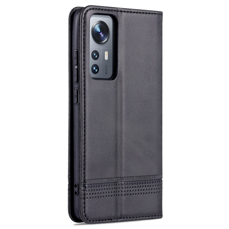 For Xiaomi 12 / 12X AZNS Magnetic Calf Texture Flip Leather Phone Case(Black) Eurekaonline