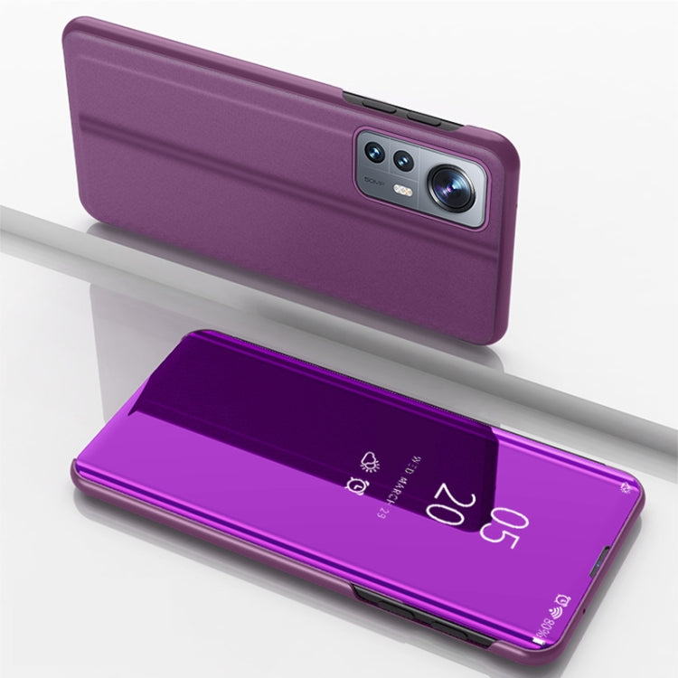 For Xiaomi 12 / 12X  Plated Mirror Horizontal Flip Leather Case with Holder(Purple) Eurekaonline