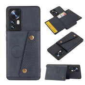 For Xiaomi 12 Double Buckle PU + TPU Shockproof Magnetic Phone Case(Blue) Eurekaonline