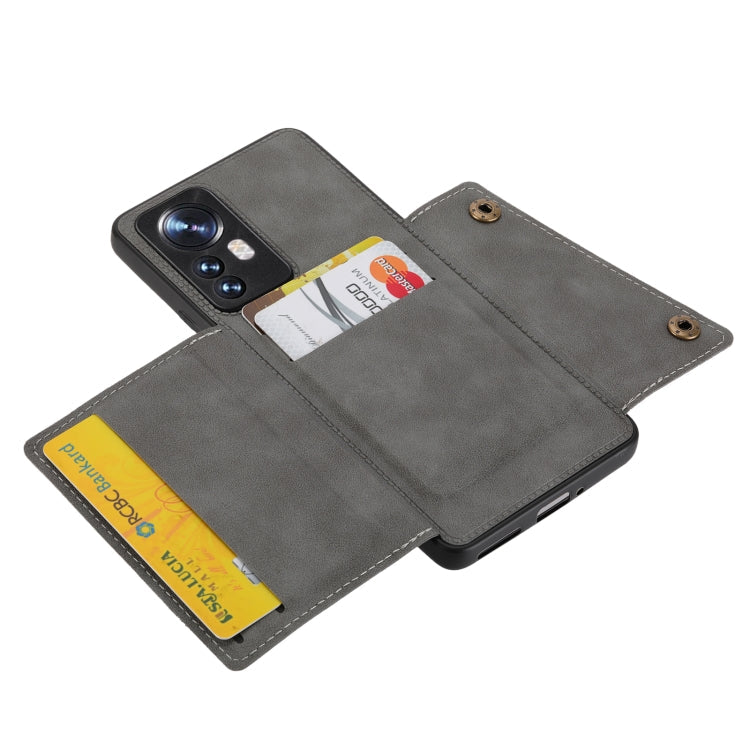 For Xiaomi 12 Double Buckle PU + TPU Shockproof Magnetic Phone Case(Grey) Eurekaonline