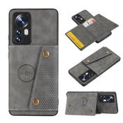 For Xiaomi 12 Double Buckle PU + TPU Shockproof Magnetic Phone Case(Grey) Eurekaonline