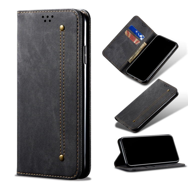 12S Pro Denim Texture Casual Style Leather Phone Case(Black) Eurekaonline
