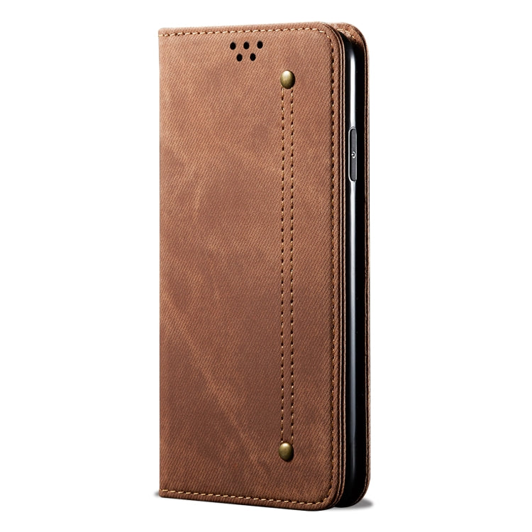 12S Pro Denim Texture Casual Style Leather Phone Case(Brown) Eurekaonline