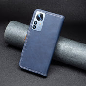For Xiaomi 12 Pro Color Matching Double Sewing Thread Leather Phone Case(Blue) Eurekaonline