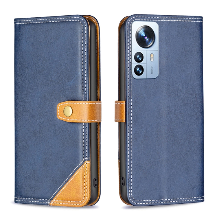 For Xiaomi 12 Pro Color Matching Double Sewing Thread Leather Phone Case(Blue) Eurekaonline