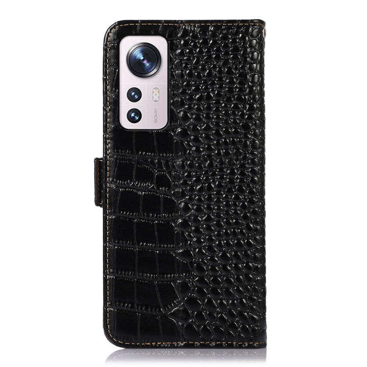 For Xiaomi 12 Pro Crocodile Top Layer Cowhide Leather Phone Case(Black) Eurekaonline