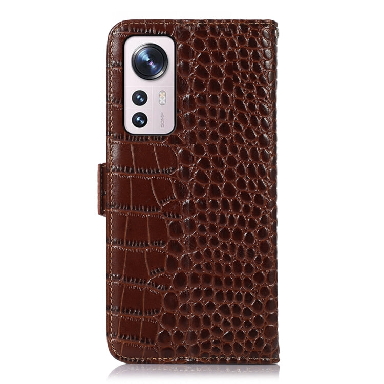 For Xiaomi 12 Pro Crocodile Top Layer Cowhide Leather Phone Case(Brown) Eurekaonline