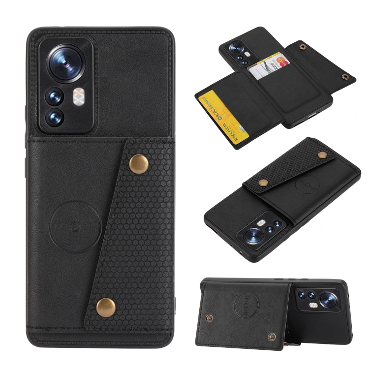 For Xiaomi 12 Pro Double Buckle PU + TPU Shockproof Magnetic Phone Case(Black) Eurekaonline