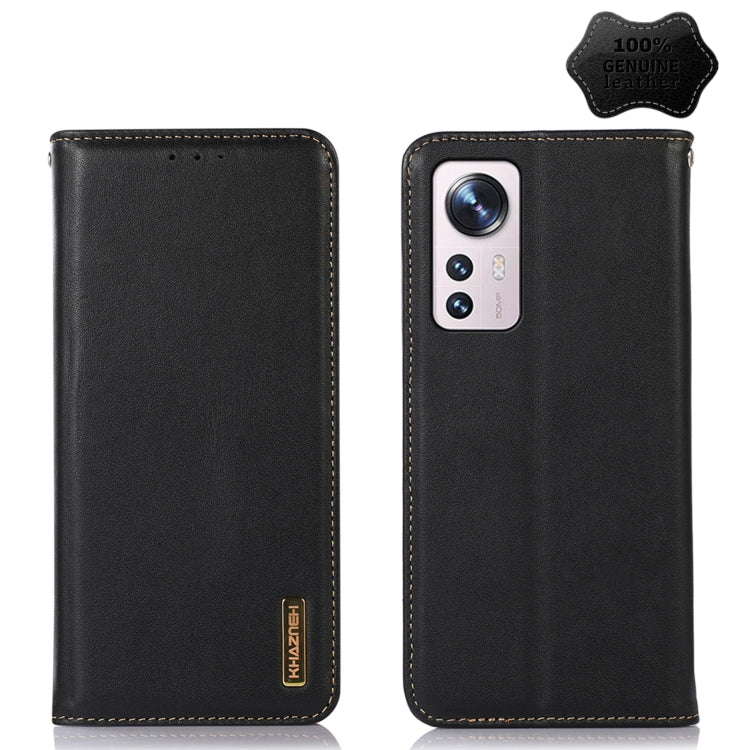 For Xiaomi 12 Pro KHAZNEH Nappa Top Layer Cowhide Leather Phone Case(Black) Eurekaonline