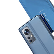 For Xiaomi 12 Pro Plated Mirror Horizontal Flip Leather Case with Holder(Blue) Eurekaonline