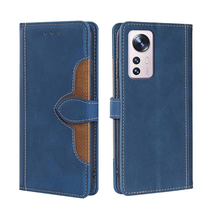 For Xiaomi 12 Pro Stitching Skin Feel Magnetic Buckle Horizontal Flip PU Leather Case(Blue) Eurekaonline