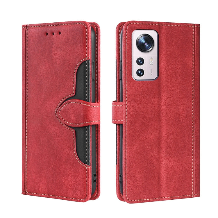 For Xiaomi 12 Pro Stitching Skin Feel Magnetic Buckle Horizontal Flip PU Leather Case(Red) Eurekaonline
