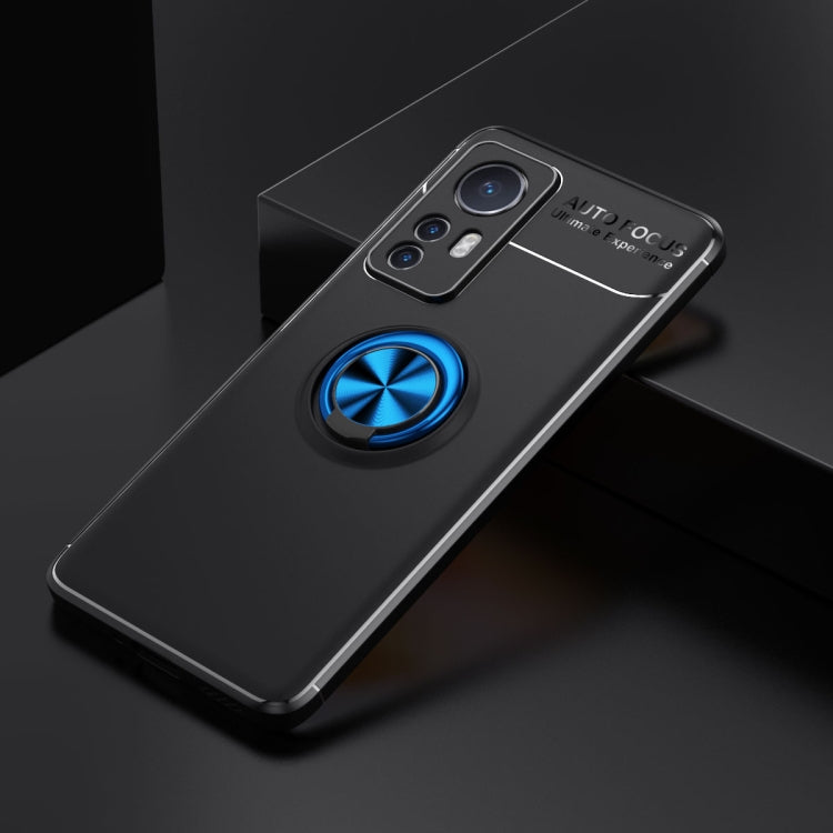 For Xiaomi 12 Ring Holder 360 Degree Rotating TPU Case(Black Blue) Eurekaonline