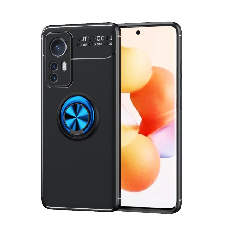 For Xiaomi 12 Ring Holder 360 Degree Rotating TPU Case(Black Blue) Eurekaonline