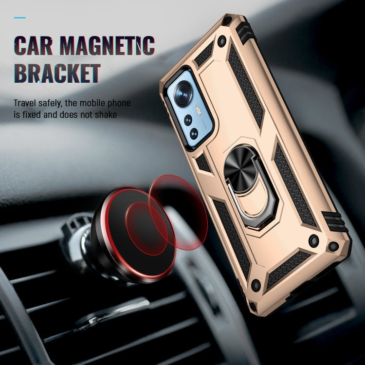 For Xiaomi 12 Shockproof TPU + PC Phone Case with Holder(Gold) Eurekaonline
