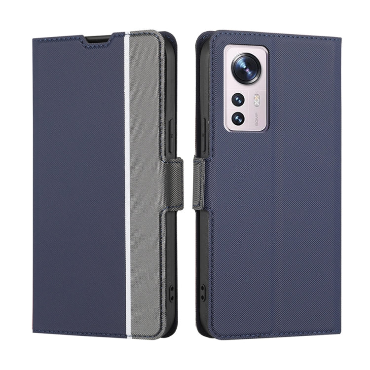 For Xiaomi 12 Twill Texture Side Button Leather Phone Case(Blue) Eurekaonline