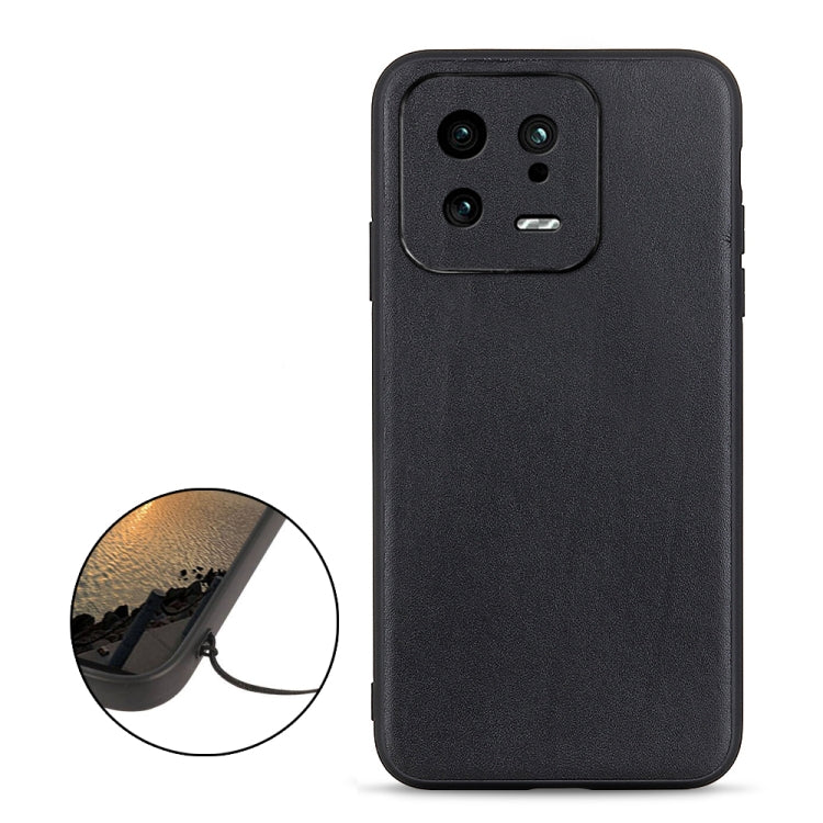 For Xiaomi 13 Accurate Hole Lambskin Texture Genuine Leather Phone Case(Black) Eurekaonline