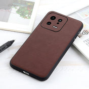 For Xiaomi 13 Accurate Hole Lambskin Texture Genuine Leather Phone Case(Brown) Eurekaonline