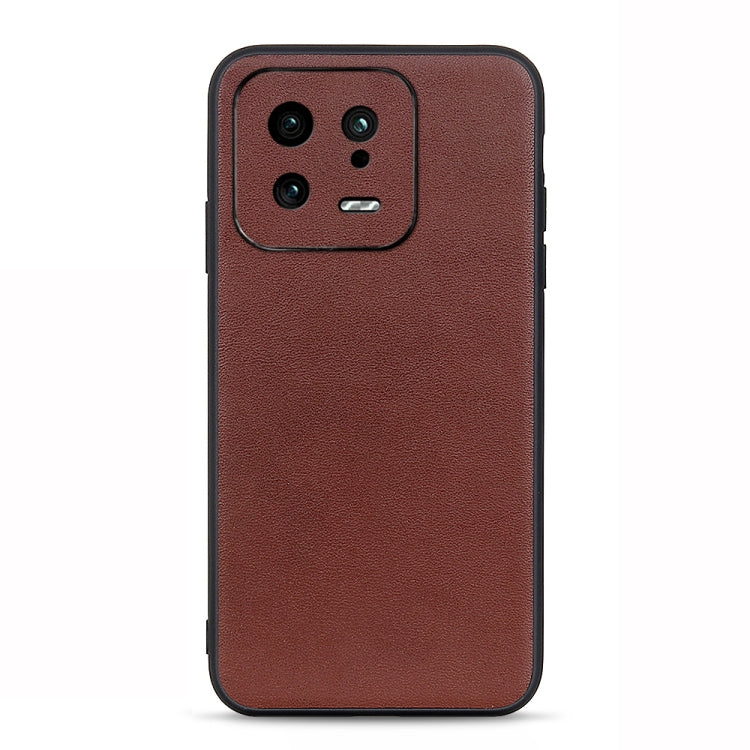 For Xiaomi 13 Accurate Hole Lambskin Texture Genuine Leather Phone Case(Brown) Eurekaonline