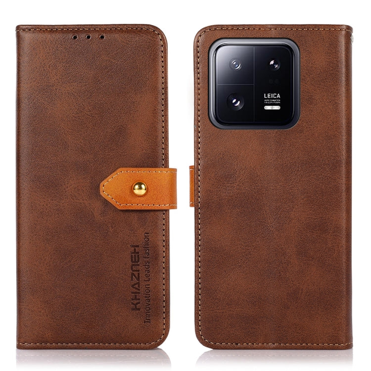 For Xiaomi 13 KHAZNEH Dual-color Cowhide Texture Flip Leather Phone Case(Brown) Eurekaonline